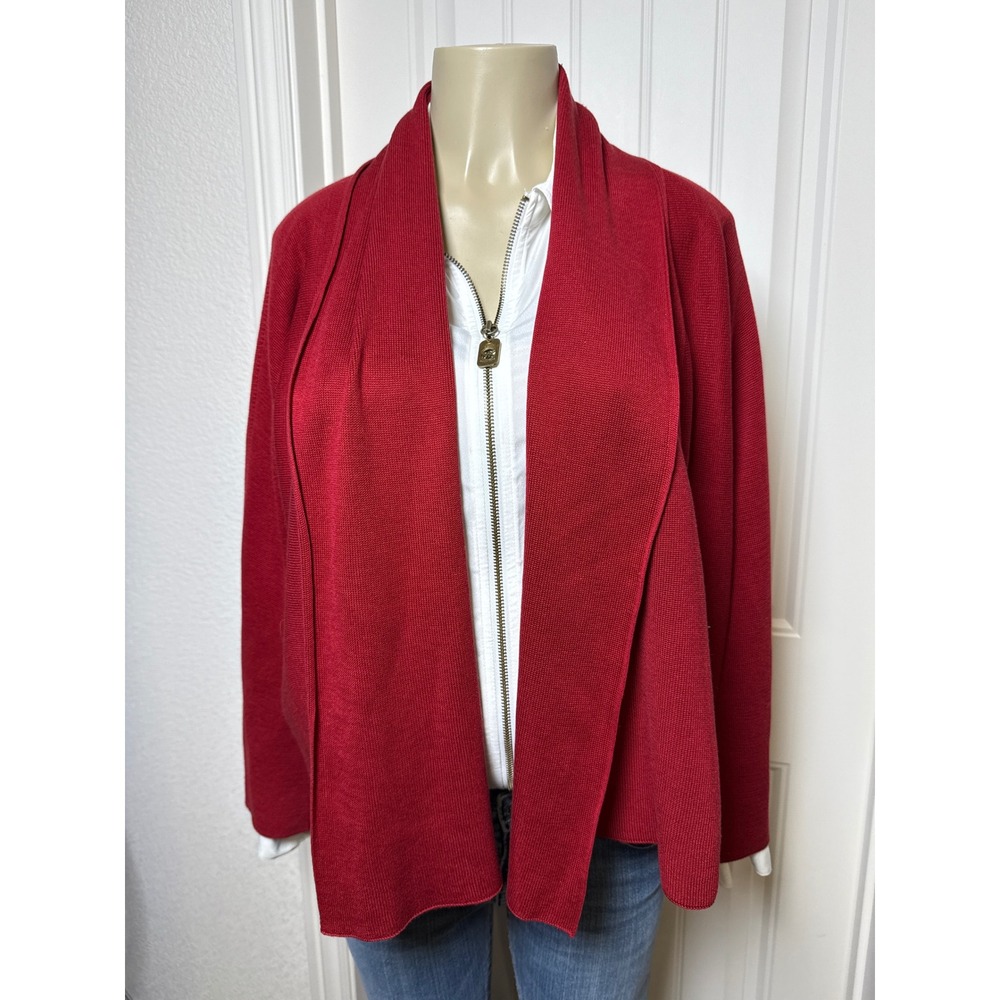 EILEEN FISHER‎ Red 80%Silk Cotton Blend Shawl Collar Cardigan Sweater M washable